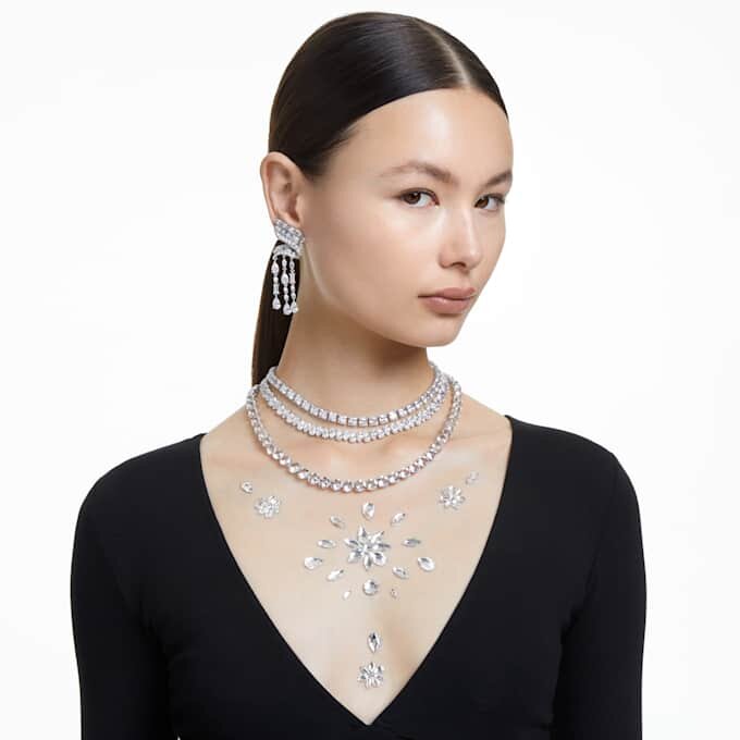 Collier Matrix Tennis, taille carrée, blanc, plaqué rhodium Collier Matrix Tennis, taille carrée, blanc, plaqué rhodium
