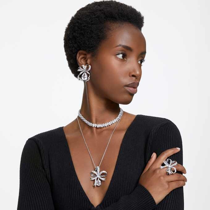 Collier Matrix Tennis, taille poire, blanc, plaqué rhodium Collier Matrix Tennis, taille poire, blanc, plaqué rhodium