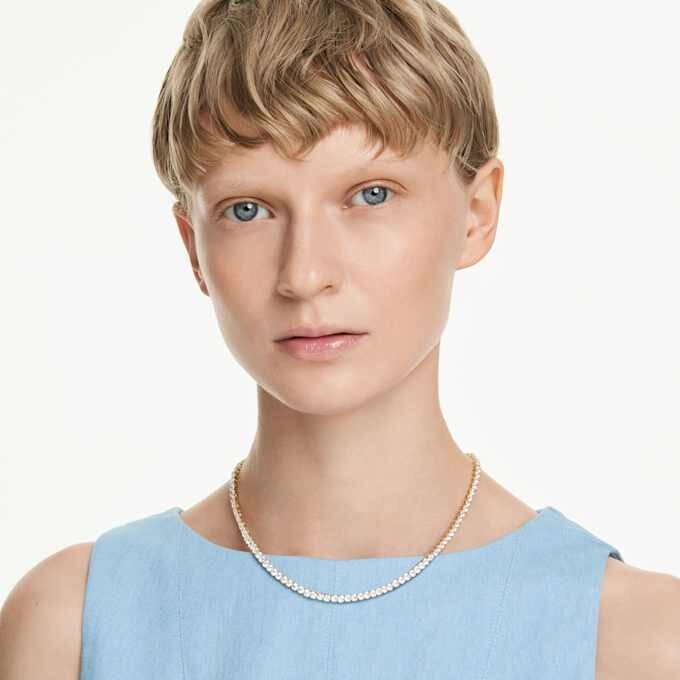 Collier Matrix Tennis, taille ronde, blanc, plaqué or Collier Matrix Tennis, taille ronde, blanc, plaqué or