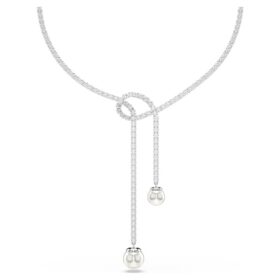 Collier Matrix Y Perle de cristal, taille ronde, blanche, plaqué rhodium Collier Matrix Y Perle de cristal, taille ronde, blanche, plaqué rhodium