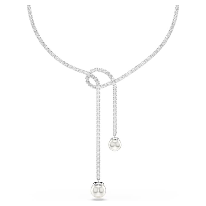 Collier Matrix Y Perle de cristal, taille ronde, blanche, plaqué rhodium Collier Matrix Y Perle de cristal, taille ronde, blanche, plaqué rhodium