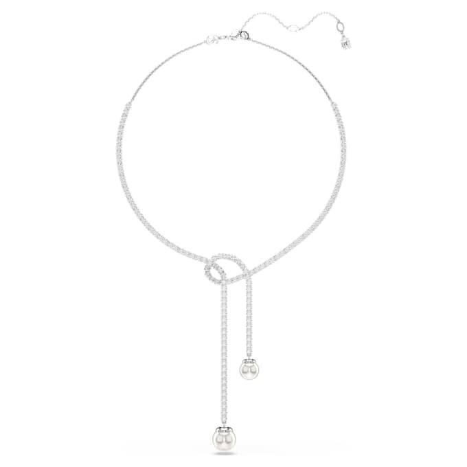Collier Matrix Y Perle de cristal, taille ronde, blanche, plaqué rhodium Collier Matrix Y Perle de cristal, taille ronde, blanche, plaqué rhodium
