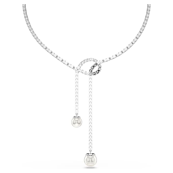 Collier Matrix Y Perle de cristal, taille ronde, blanche, plaqué rhodium Collier Matrix Y Perle de cristal, taille ronde, blanche, plaqué rhodium