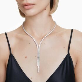 Collier Matrix Y, taille ronde, blanc, plaqué rhodium Collier Matrix Y, taille ronde, blanc, plaqué rhodium