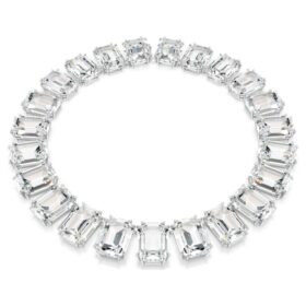 Collier Millenia à cristaux surdimensionnés, taille octogonale, blanc, plaqué rhodium Collier Millenia à cristaux surdimensionnés, taille octogonale, blanc, plaqué rhodium