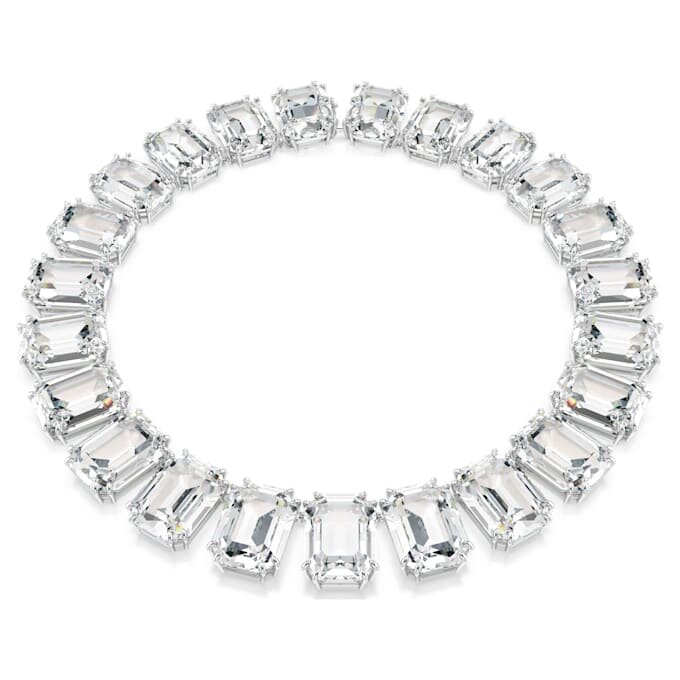 Collier Millenia à cristaux surdimensionnés, taille octogonale, blanc, plaqué rhodium Collier Millenia à cristaux surdimensionnés, taille octogonale, blanc, plaqué rhodium