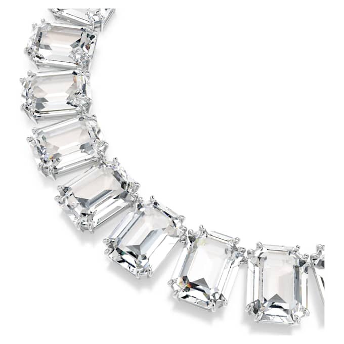 Collier Millenia à cristaux surdimensionnés, taille octogonale, blanc, plaqué rhodium Collier Millenia à cristaux surdimensionnés, taille octogonale, blanc, plaqué rhodium
