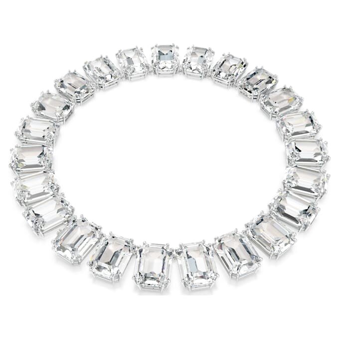 Collier Millenia à cristaux surdimensionnés, taille octogonale, blanc, plaqué rhodium Collier Millenia à cristaux surdimensionnés, taille octogonale, blanc, plaqué rhodium
