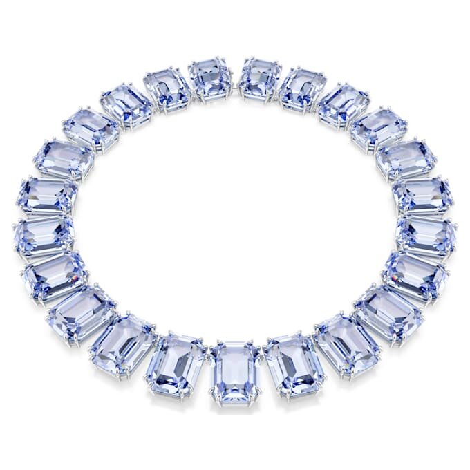Collier Millenia : cristaux surdimensionnés, taille octogonale, bleus, plaqué rhodium Collier Millenia : cristaux surdimensionnés, taille octogonale, bleus, plaqué rhodium
