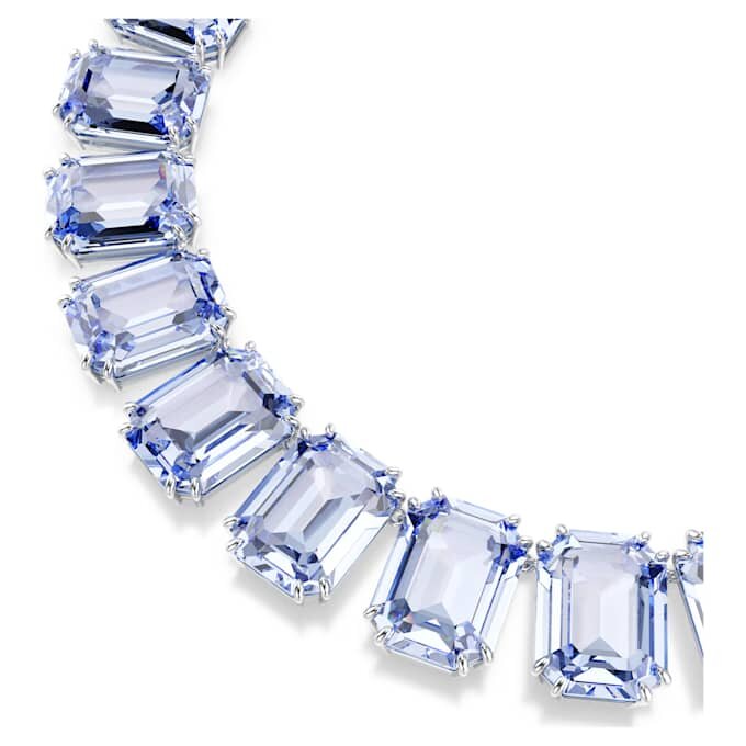 Collier Millenia : cristaux surdimensionnés, taille octogonale, bleus, plaqué rhodium Collier Millenia : cristaux surdimensionnés, taille octogonale, bleus, plaqué rhodium