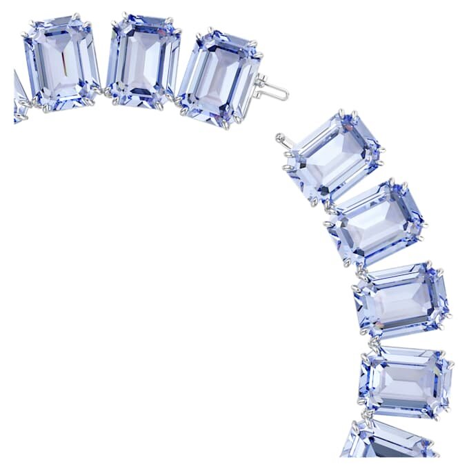 Collier Millenia : cristaux surdimensionnés, taille octogonale, bleus, plaqué rhodium Collier Millenia : cristaux surdimensionnés, taille octogonale, bleus, plaqué rhodium