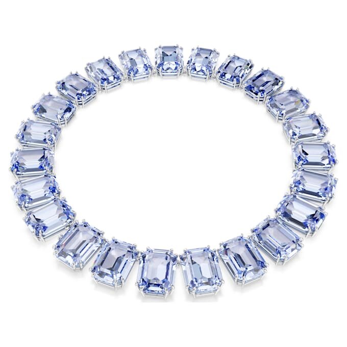 Collier Millenia : cristaux surdimensionnés, taille octogonale, bleus, plaqué rhodium Collier Millenia : cristaux surdimensionnés, taille octogonale, bleus, plaqué rhodium