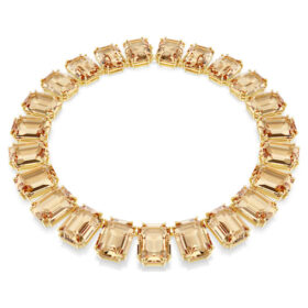Collier Millenia : cristaux surdimensionnés, taille octogonale, couleur caramel, plaqué or Collier Millenia : cristaux surdimensionnés, taille octogonale, couleur caramel, plaqué or