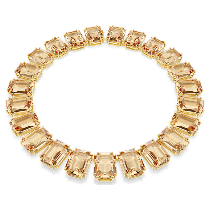 Collier Millenia : cristaux surdimensionnés, taille octogonale, couleur caramel, plaqué or Collier Millenia : cristaux surdimensionnés, taille octogonale, couleur caramel, plaqué or