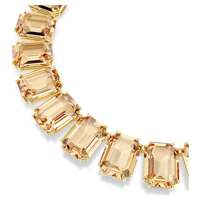 Collier Millenia : cristaux surdimensionnés, taille octogonale, couleur caramel, plaqué or Collier Millenia : cristaux surdimensionnés, taille octogonale, couleur caramel, plaqué or