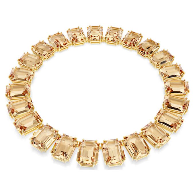Collier Millenia : cristaux surdimensionnés, taille octogonale, couleur caramel, plaqué or Collier Millenia : cristaux surdimensionnés, taille octogonale, couleur caramel, plaqué or