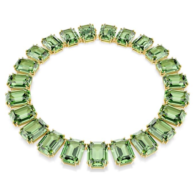 Collier Millenia à cristaux surdimensionnés, taille octogonale, vert, plaqué or Collier Millenia à cristaux surdimensionnés, taille octogonale, vert, plaqué or