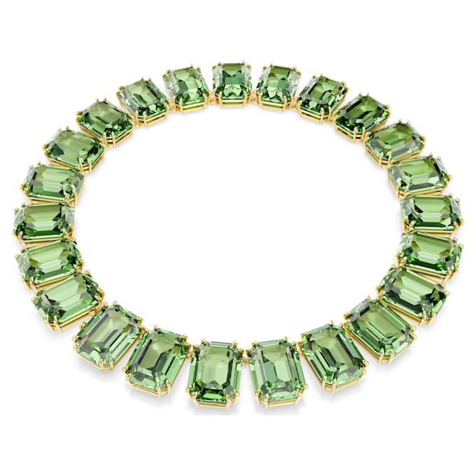 Collier Millenia à cristaux surdimensionnés, taille octogonale, vert, plaqué or Collier Millenia à cristaux surdimensionnés, taille octogonale, vert, plaqué or