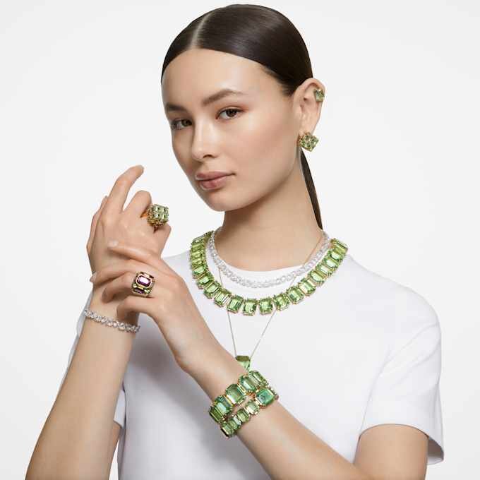 Collier Millenia à cristaux surdimensionnés, taille octogonale, vert, plaqué or Collier Millenia à cristaux surdimensionnés, taille octogonale, vert, plaqué or