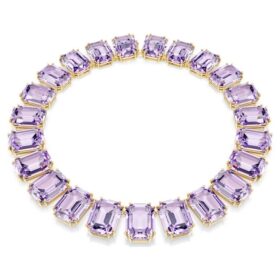 Collier Millenia : cristaux surdimensionnés, taille octogonale, violet, plaqué or Collier Millenia : cristaux surdimensionnés, taille octogonale, violet, plaqué or