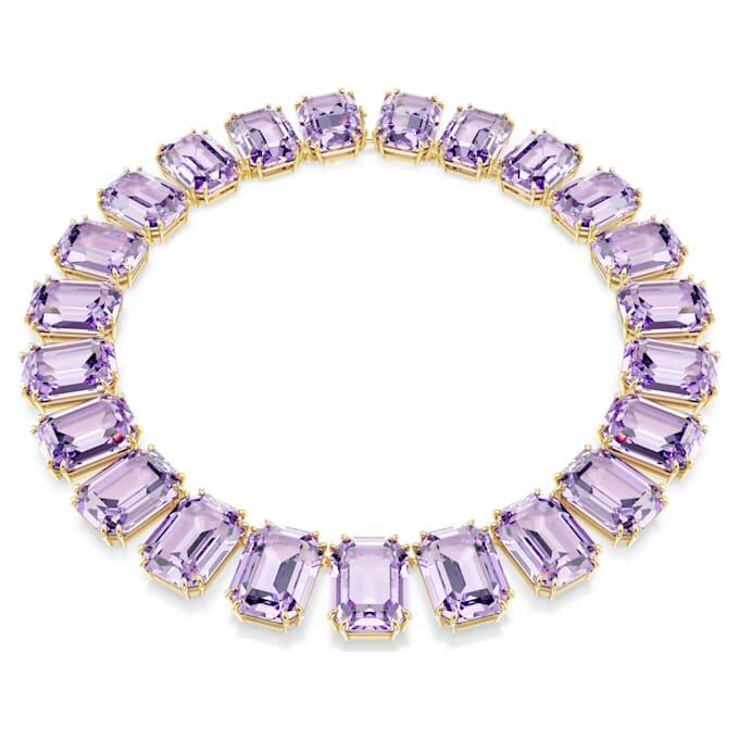 Collier Millenia : cristaux surdimensionnés, taille octogonale, violet, plaqué or Collier Millenia : cristaux surdimensionnés, taille octogonale, violet, plaqué or