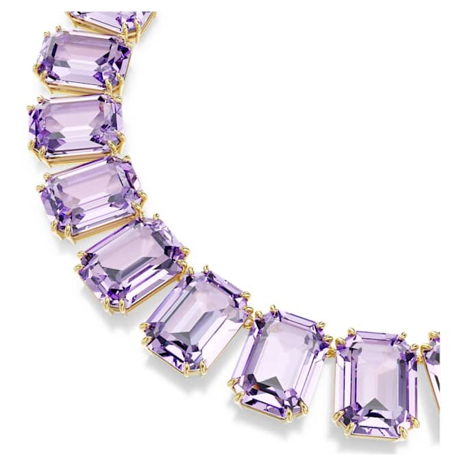 Collier Millenia : cristaux surdimensionnés, taille octogonale, violet, plaqué or Collier Millenia : cristaux surdimensionnés, taille octogonale, violet, plaqué or