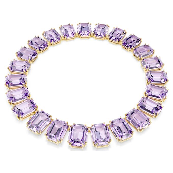 Collier Millenia : cristaux surdimensionnés, taille octogonale, violet, plaqué or Collier Millenia : cristaux surdimensionnés, taille octogonale, violet, plaqué or