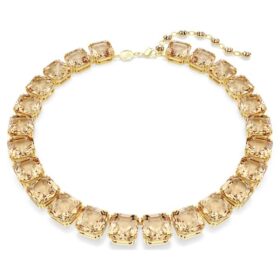 Collier Millenia, taille octogonale, couleur caramel, plaqué or Collier Millenia, taille octogonale, couleur caramel, plaqué or