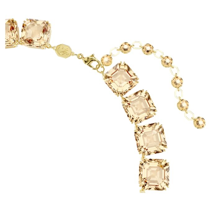 Collier Millenia, taille octogonale, couleur caramel, plaqué or Collier Millenia, taille octogonale, couleur caramel, plaqué or