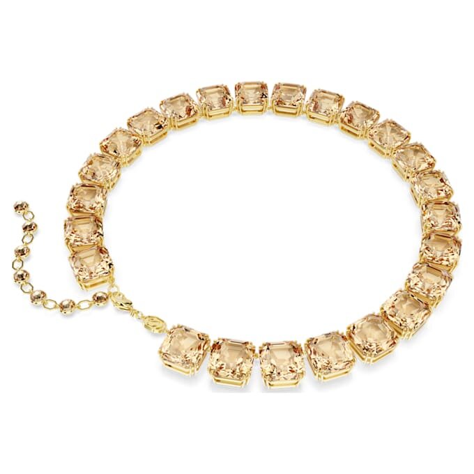 Collier Millenia, taille octogonale, couleur caramel, plaqué or Collier Millenia, taille octogonale, couleur caramel, plaqué or