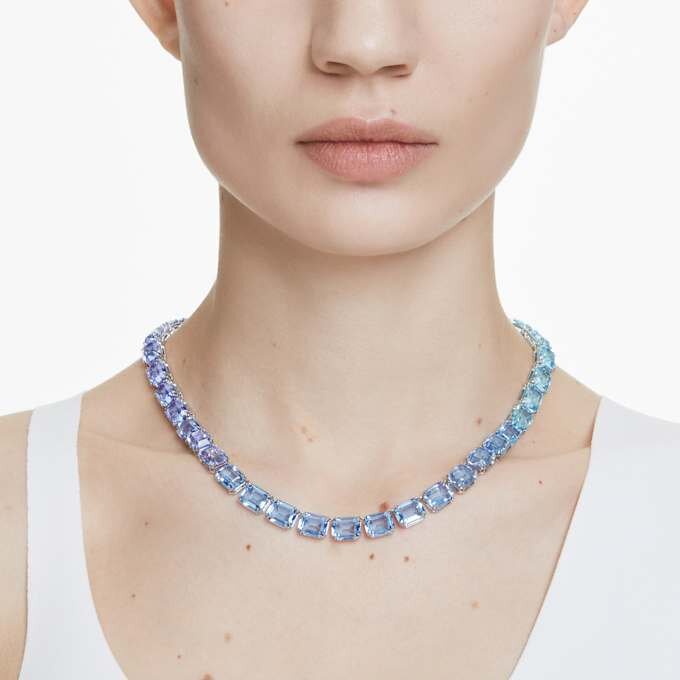 Collier Millenia, taille octogonale, dégradé de couleurs, bleu, plaqué rhodium Collier Millenia, taille octogonale, dégradé de couleurs, bleu, plaqué rhodium