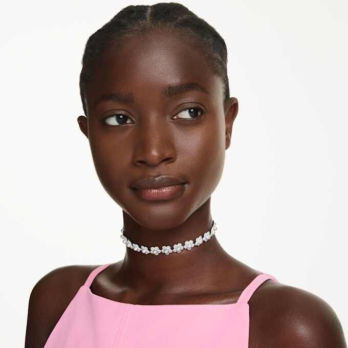 Collier ras-du-cou Ariana Grande X Swarovski avec perle en cristal, taille ronde, blanc, plaqué rhodium Collier ras-du-cou Ariana Grande X Swarovski avec perle en cristal, taille ronde, blanc, plaqué rhodium