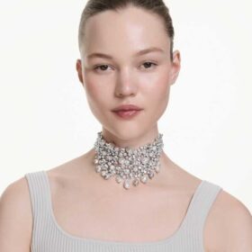 Collier ras-du-cou Constella, perle de cristal, taille ronde, blanche, plaqué rhodium Collier ras-du-cou Constella, perle de cristal, taille ronde, blanche, plaqué rhodium