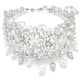 Collier ras-du-cou Constella, perle de cristal, taille ronde, blanche, plaqué rhodium Collier ras-du-cou Constella, perle de cristal, taille ronde, blanche, plaqué rhodium