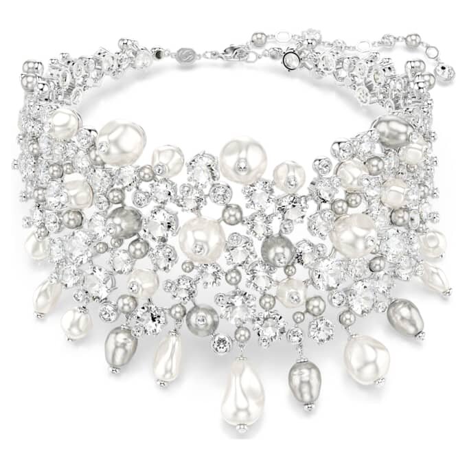 Collier ras-du-cou Constella, perle de cristal, taille ronde, blanche, plaqué rhodium Collier ras-du-cou Constella, perle de cristal, taille ronde, blanche, plaqué rhodium
