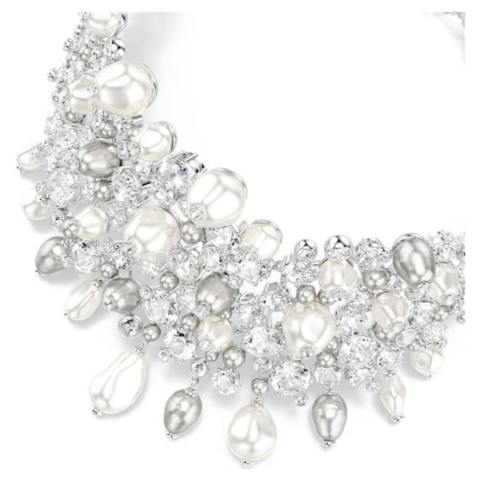 Collier ras-du-cou Constella, perle de cristal, taille ronde, blanche, plaqué rhodium Collier ras-du-cou Constella, perle de cristal, taille ronde, blanche, plaqué rhodium