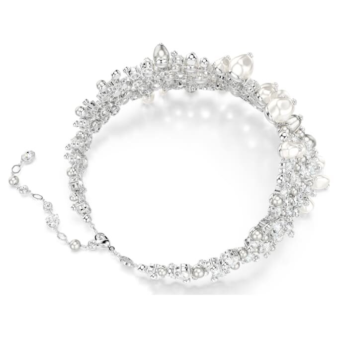 Collier ras-du-cou Constella, perle de cristal, taille ronde, blanche, plaqué rhodium Collier ras-du-cou Constella, perle de cristal, taille ronde, blanche, plaqué rhodium