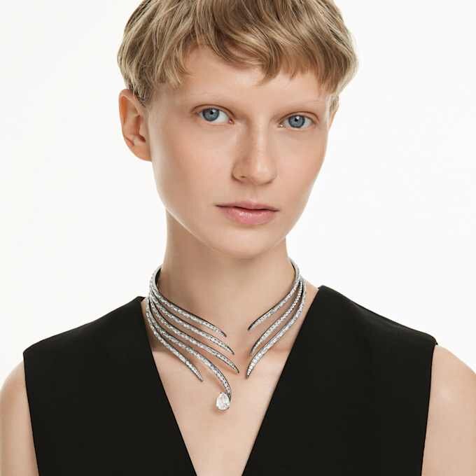 Collier ras-du-cou « Feather » de la collection Vienna, blanc, plaqué ruthénium Collier ras-du-cou « Feather » de la collection Vienna, blanc, plaqué ruthénium