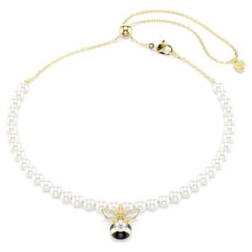 Collier ras-du-cou Idyllia avec perles de cristal, tailles variées, abeille, blanc, plaqué or Collier ras-du-cou Idyllia avec perles de cristal, tailles variées, abeille, blanc, plaqué or