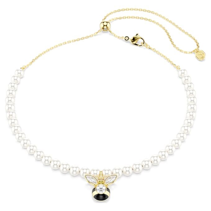 Collier ras-du-cou Idyllia avec perles de cristal, tailles variées, abeille, blanc, plaqué or Collier ras-du-cou Idyllia avec perles de cristal, tailles variées, abeille, blanc, plaqué or