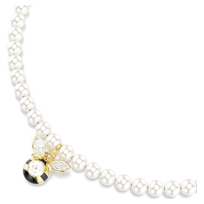 Collier ras-du-cou Idyllia avec perles de cristal, tailles variées, abeille, blanc, plaqué or Collier ras-du-cou Idyllia avec perles de cristal, tailles variées, abeille, blanc, plaqué or