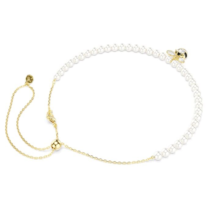 Collier ras-du-cou Idyllia avec perles de cristal, tailles variées, abeille, blanc, plaqué or Collier ras-du-cou Idyllia avec perles de cristal, tailles variées, abeille, blanc, plaqué or