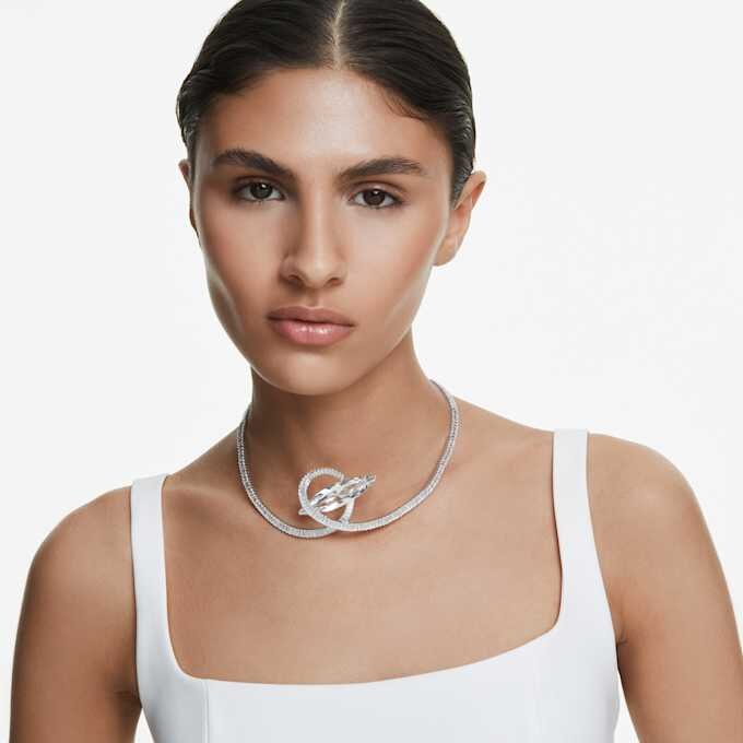 Collier ras-du-cou Matrix, taille baguette, blanc, plaqué rhodium Collier ras-du-cou Matrix, taille baguette, blanc, plaqué rhodium