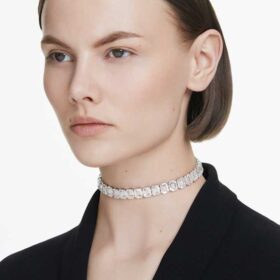 Collier ras-du-cou Millenia, taille octogonale, blanc, plaqué rhodium Collier ras-du-cou Millenia, taille octogonale, blanc, plaqué rhodium