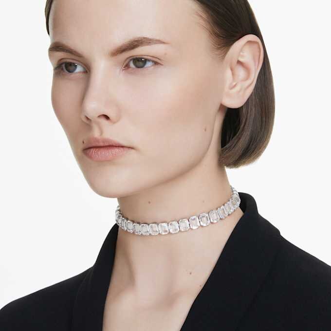 Collier ras-du-cou Millenia, taille octogonale, blanc, plaqué rhodium Collier ras-du-cou Millenia, taille octogonale, blanc, plaqué rhodium