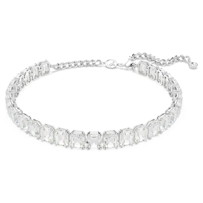 Collier ras-du-cou Millenia, taille octogonale, blanc, plaqué rhodium Collier ras-du-cou Millenia, taille octogonale, blanc, plaqué rhodium