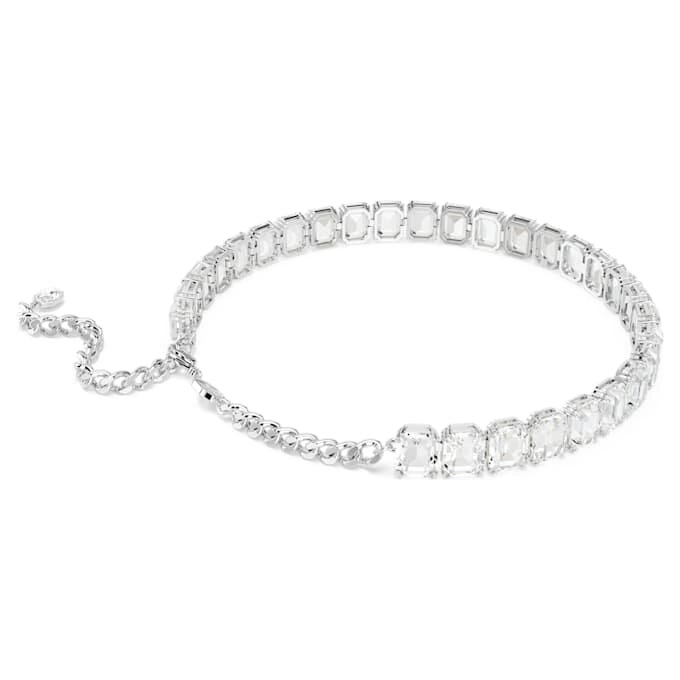 Collier ras-du-cou Millenia, taille octogonale, blanc, plaqué rhodium Collier ras-du-cou Millenia, taille octogonale, blanc, plaqué rhodium