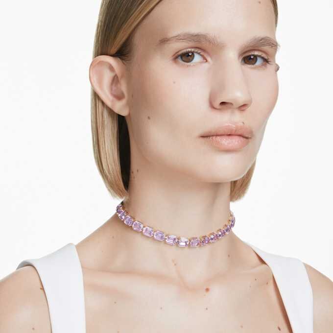 Collier ras-du-cou Millenia à taille octogonale, violet, plaqué or Collier ras-du-cou Millenia à taille octogonale, violet, plaqué or