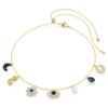 Collier ras-du-cou Symbolica : perle de cristal, lune, Infinity, trèfle, œil maléfique et fer à cheval, bleu, plaqué or Collier ras-du-cou Symbolica : perle de cristal, lune, Infinity, trèfle, œil maléfique et fer à cheval, bleu, plaqué or