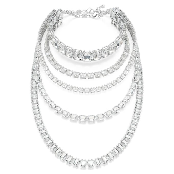 Collier superposé Millenia, tailles variées, blanc, plaqué rhodium Collier superposé Millenia, tailles variées, blanc, plaqué rhodium